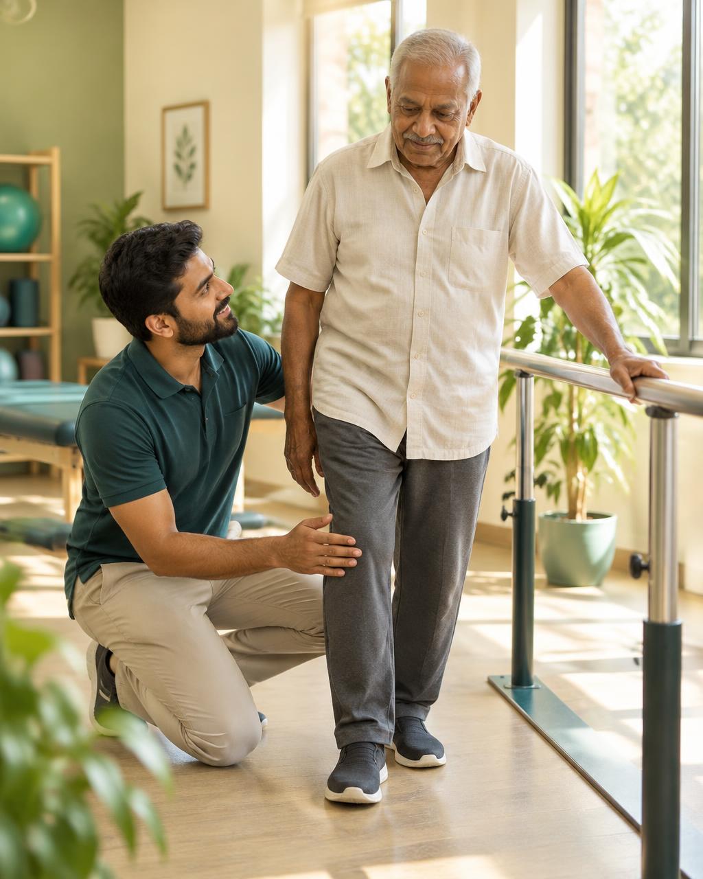 Physiotherapy session supporting patient mobility, posture, and strength